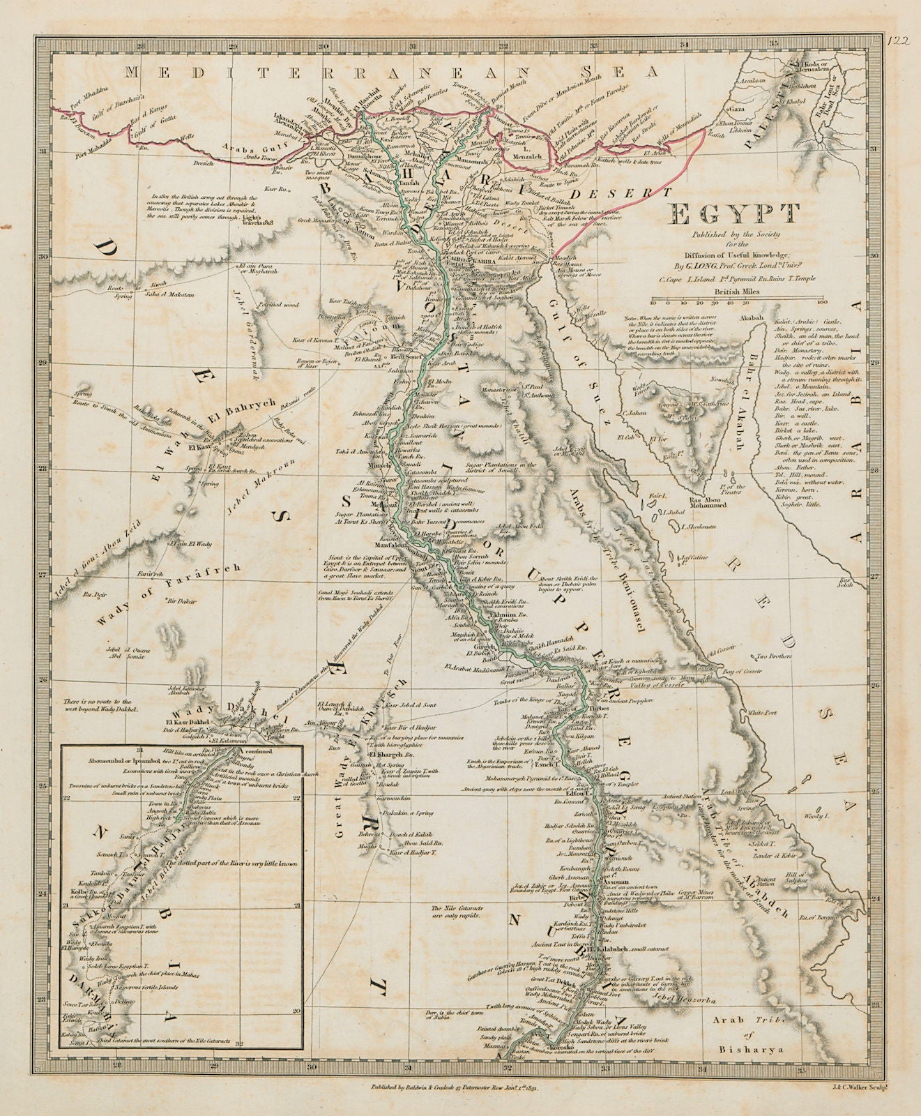 EGYPT & Nile. Valley of the Kings. Original outline colour SDUK 1844 old map